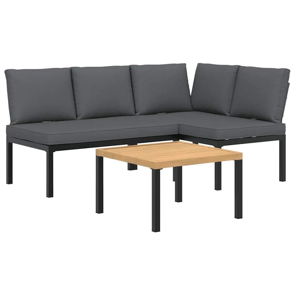 3 Piece Outdoor Garden Sofa Set for Patio Black Aluminium with Cushions