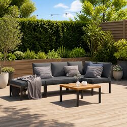 4 Piece Outdoor Garden Sofa Set with Cushions Black Aluminium Patio Furniture