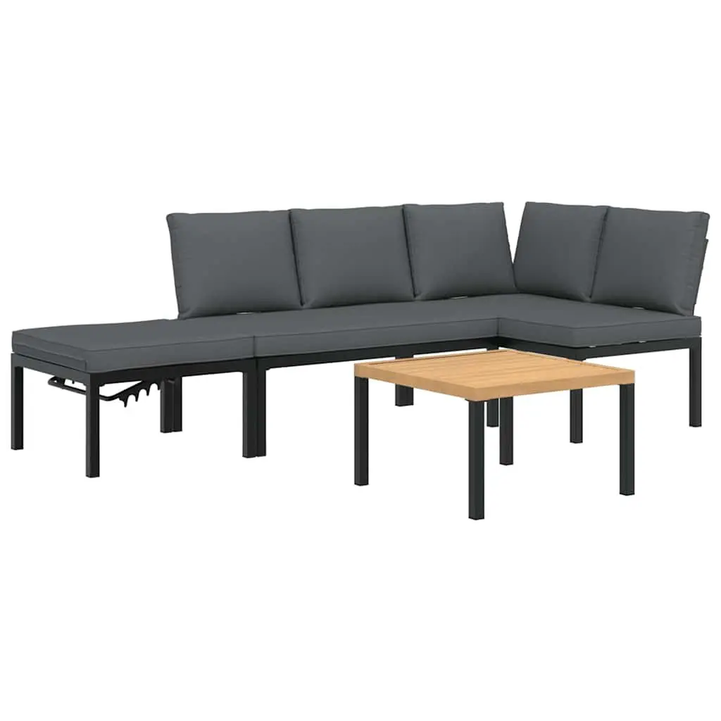 4 Piece Outdoor Garden Sofa Set for Patio Black Aluminium