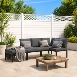 3-Piece Garden Sofa Set: Black Aluminium Frame