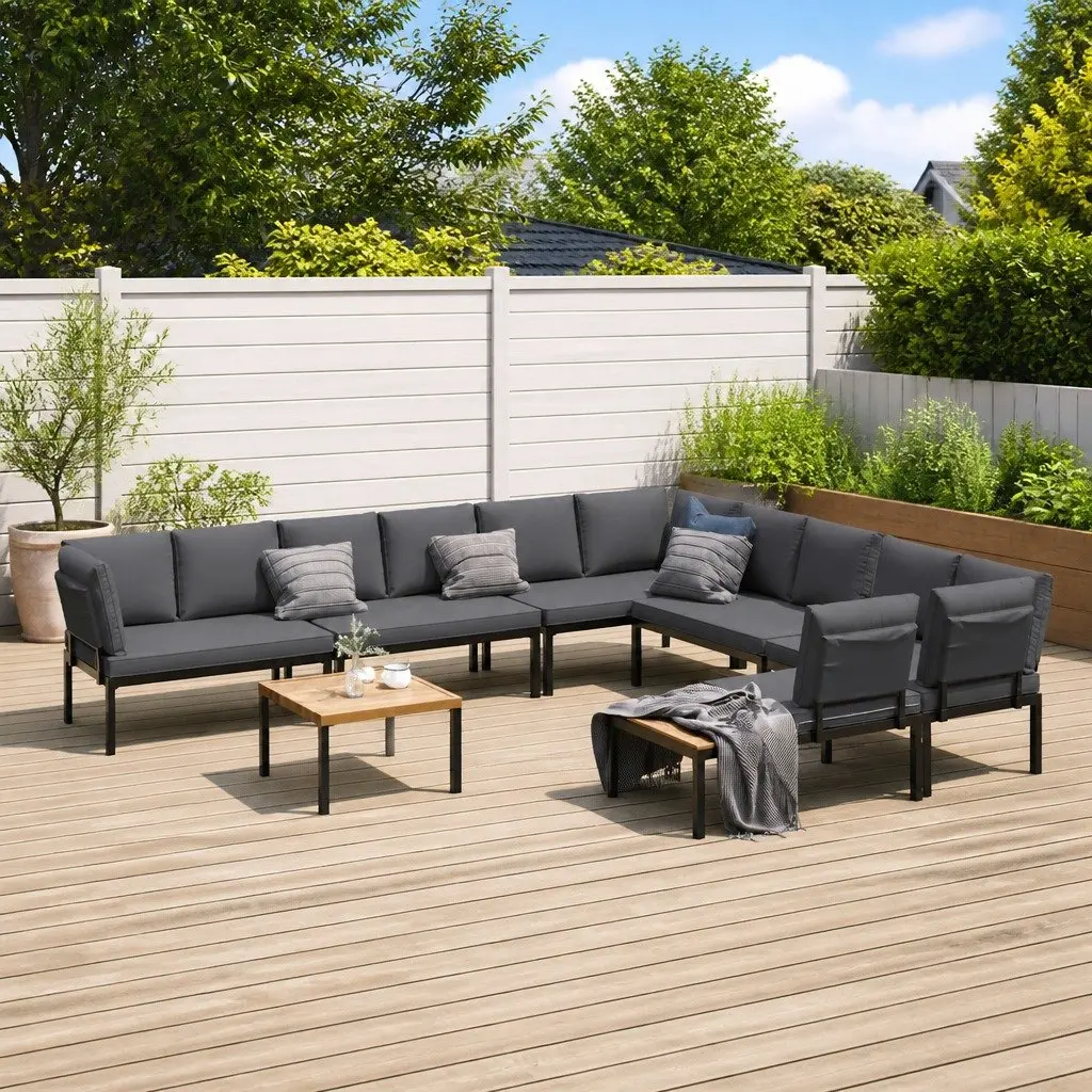 7 Piece Outdoor Garden Sofa Set for Patio Black Aluminium with Cushions