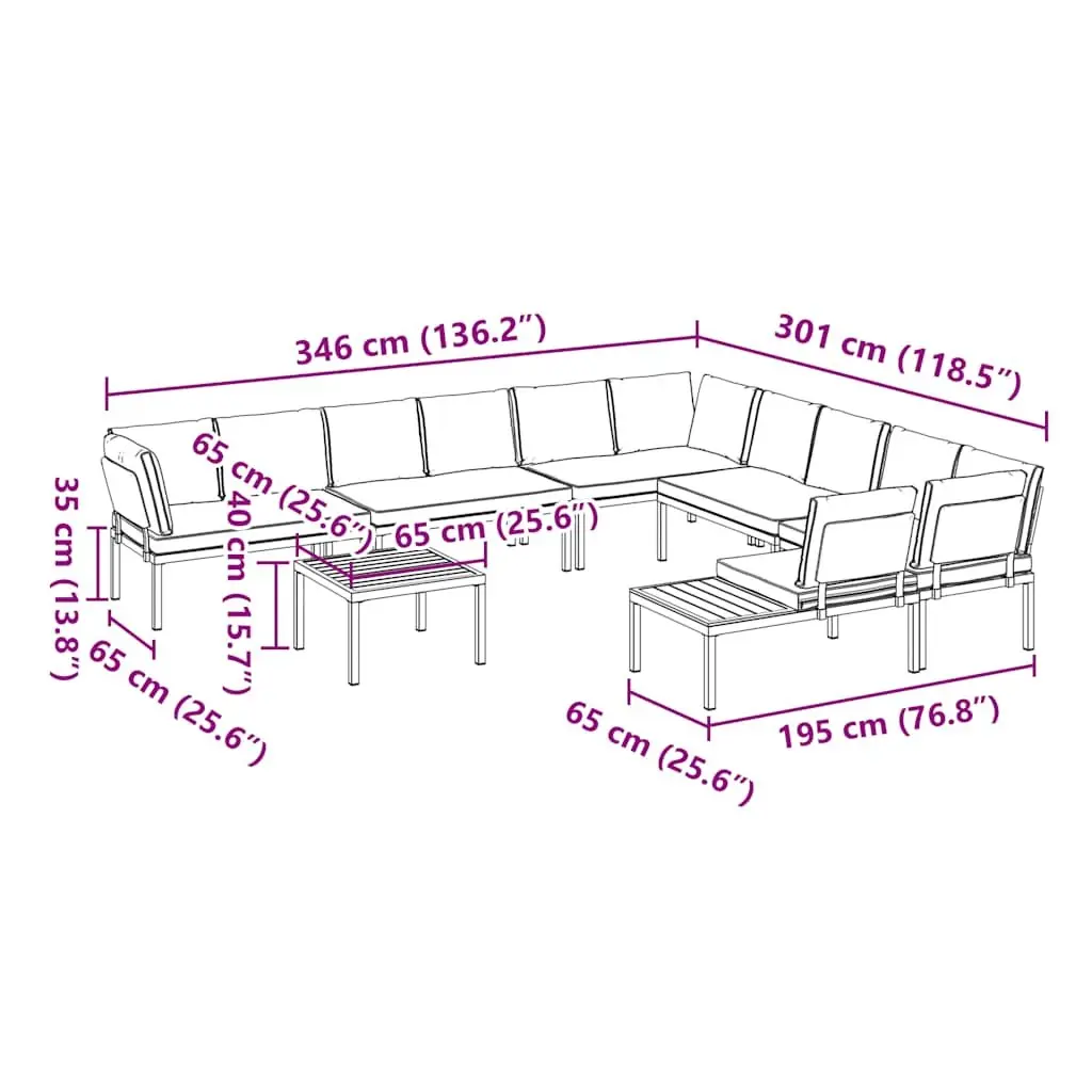 7 Piece Outdoor Garden Sofa Set for Patio Black Aluminium with Cushions