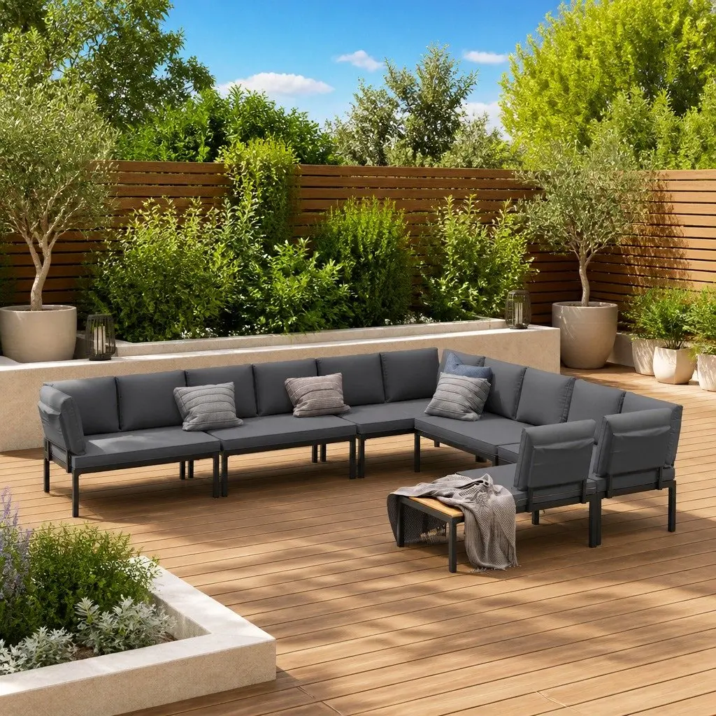 Modular Outdoor Garden Sofa Set 6 Piece with Cushions for Backyard Patio Black