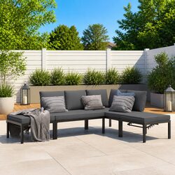 4-Piece Modular Patio Sofa Set: Black Aluminium and Cushions