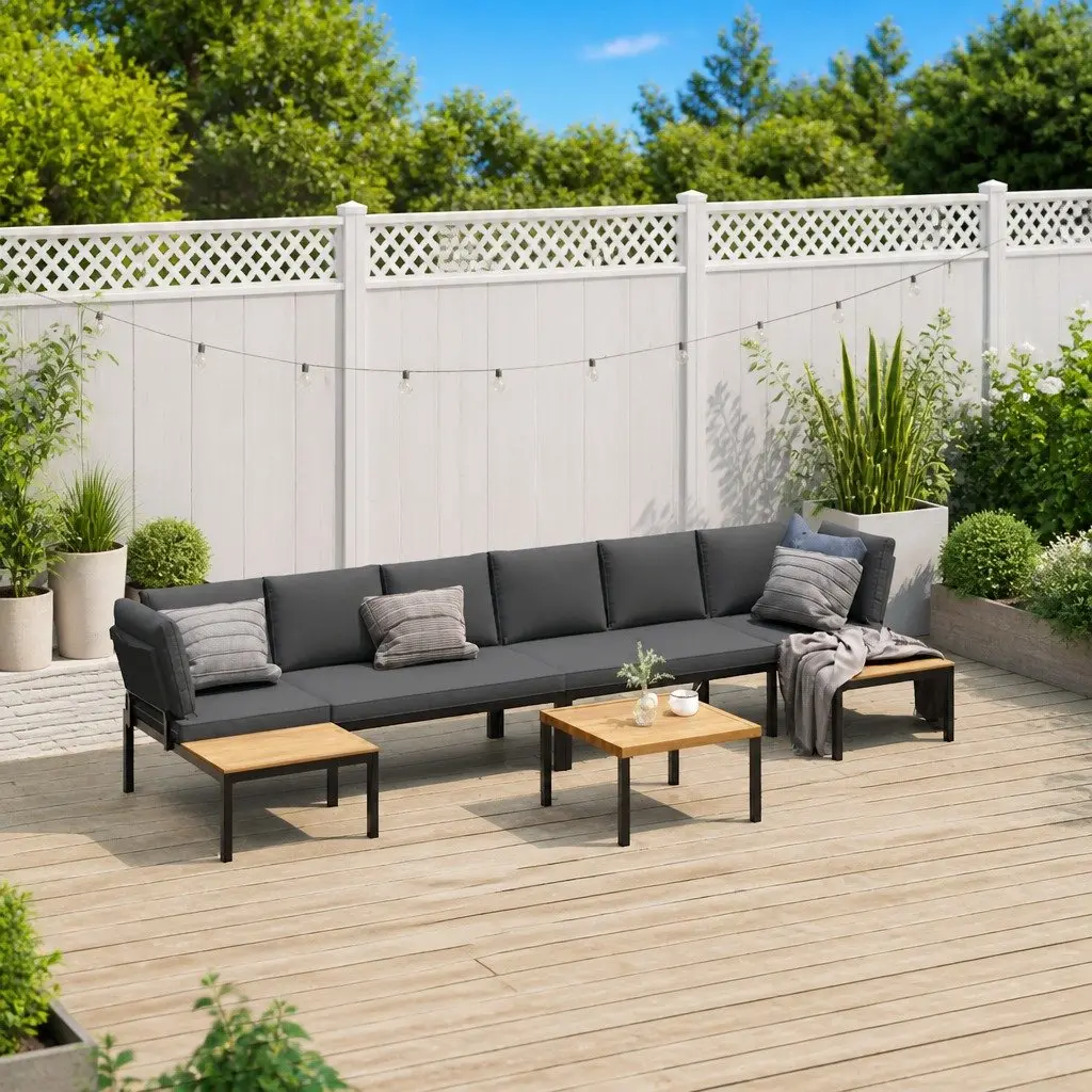 Outdoor Garden Sofa Set 5 Piece Black Aluminium Patio Furniture