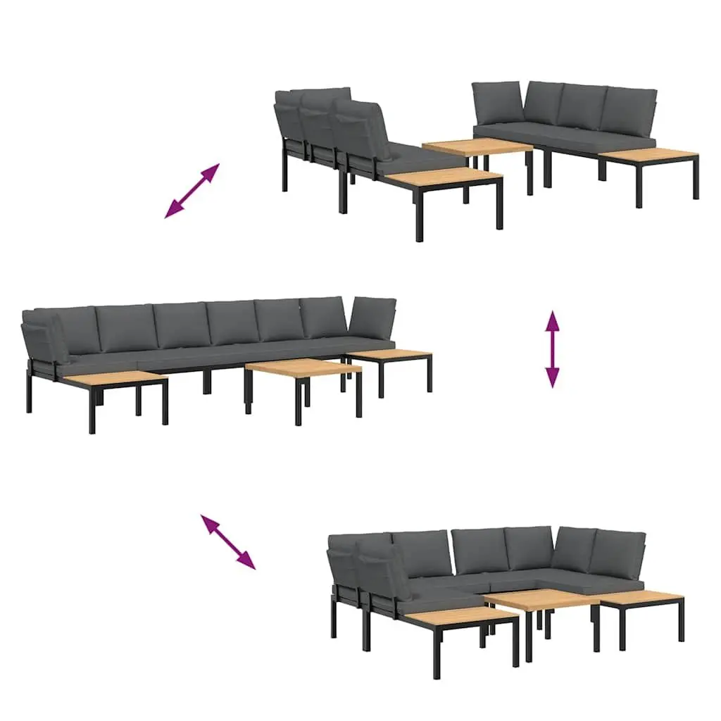 Outdoor Garden Sofa Set 5 Piece Black Aluminium Patio Furniture