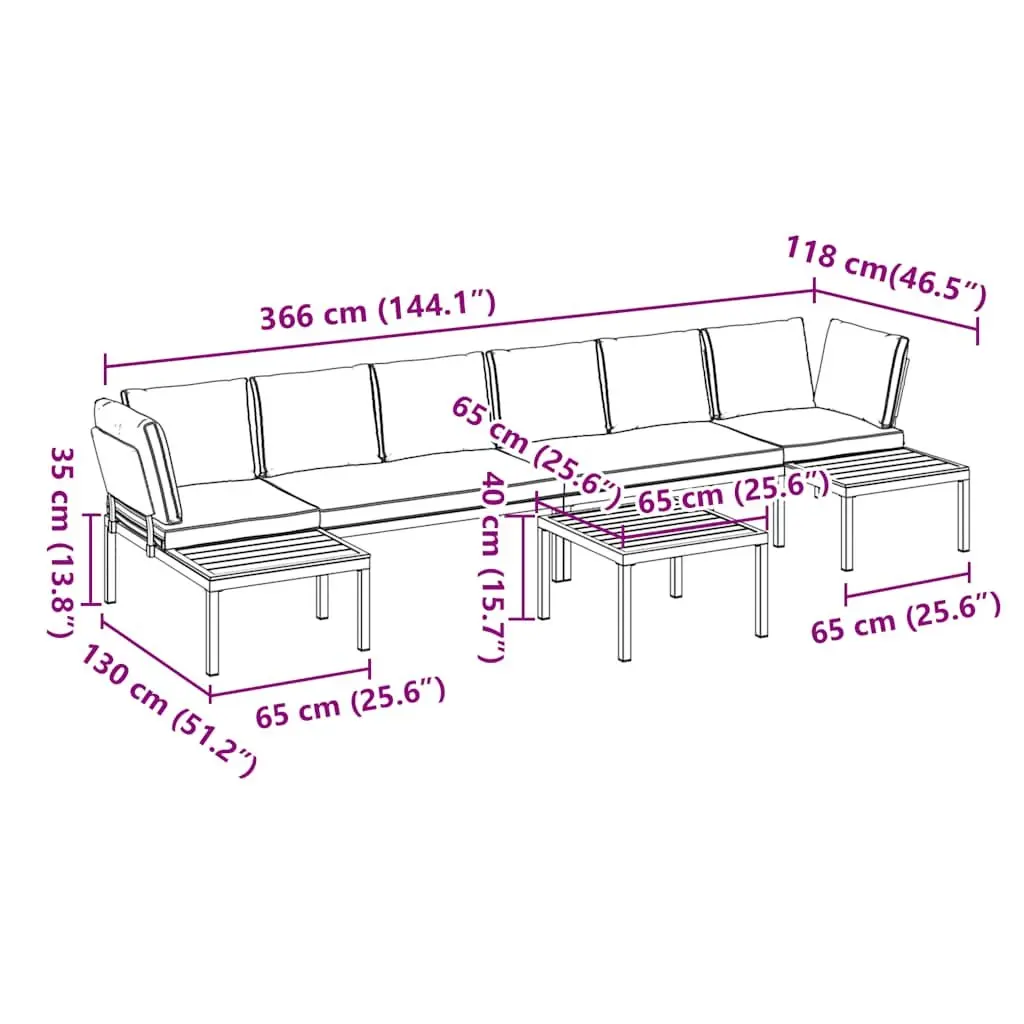 Outdoor Garden Sofa Set 5 Piece Black Aluminium Patio Furniture