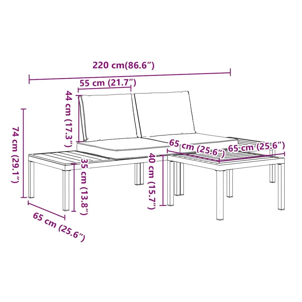3 Piece Aluminium Outdoor Sofa Set