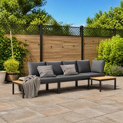 3-Piece Modular Outdoor Sofa Set with Cushions - Black