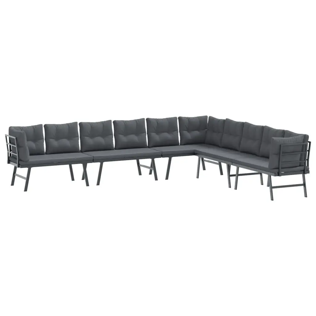 Cushioned Garden Benches Set 4 Piece for Outdoor Patio Seating Black Steel Frame