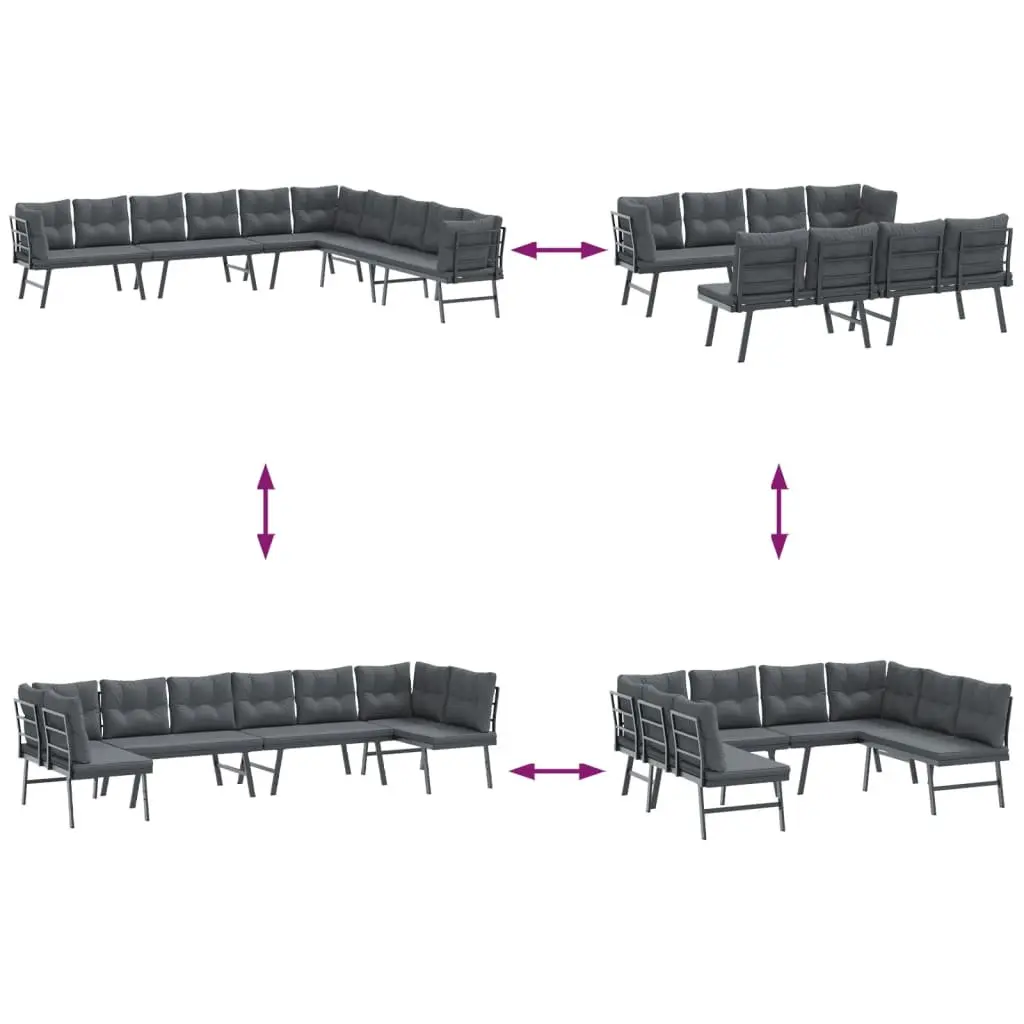 Cushioned Garden Benches Set 4 Piece for Outdoor Patio Seating Black Steel Frame