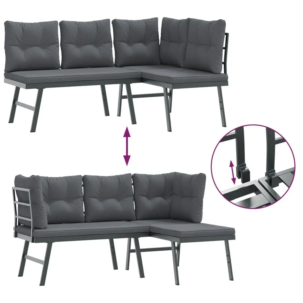 Cushioned Garden Benches Set 4 Piece for Outdoor Patio Seating Black Steel Frame