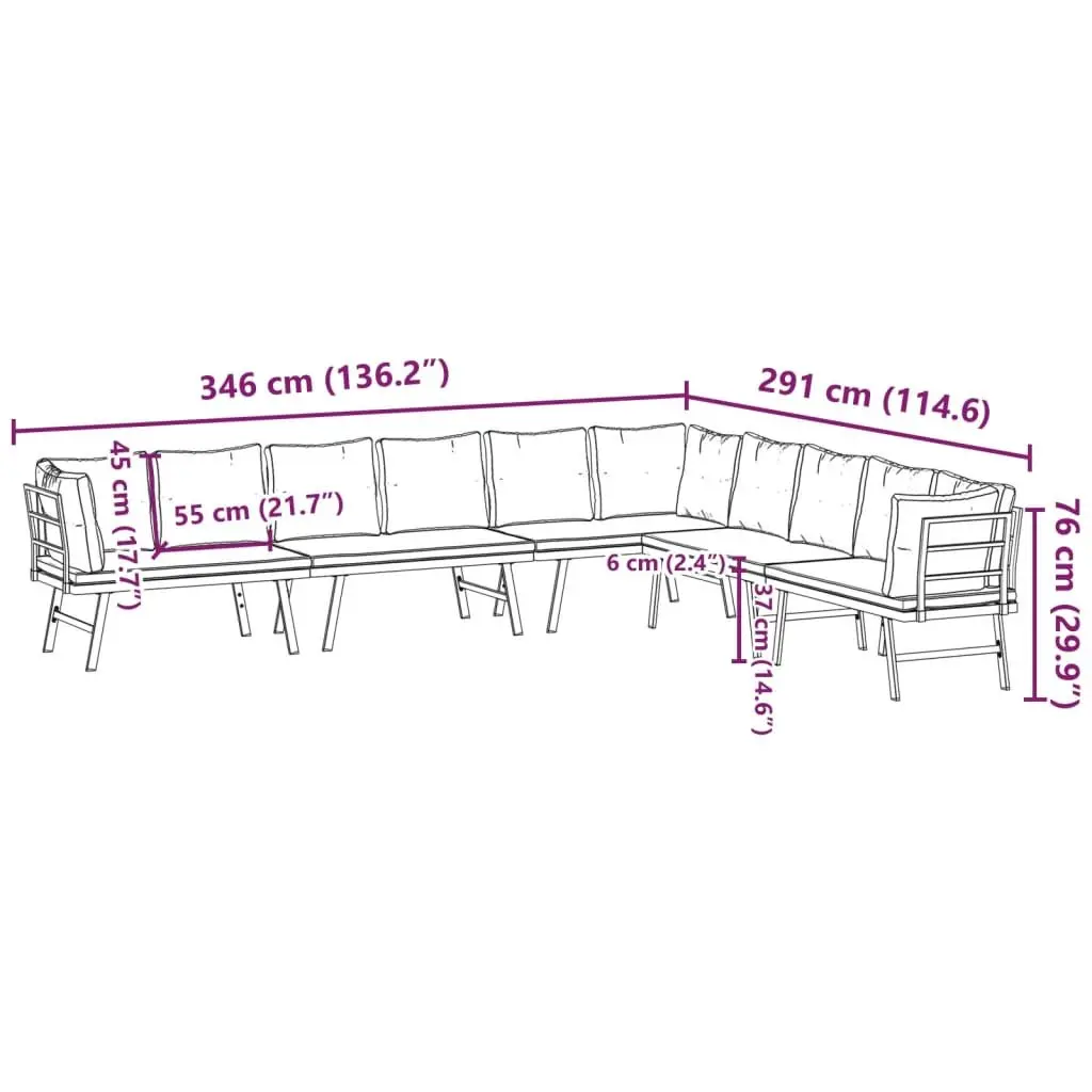 Cushioned Garden Benches Set 4 Piece for Outdoor Patio Seating Black Steel Frame