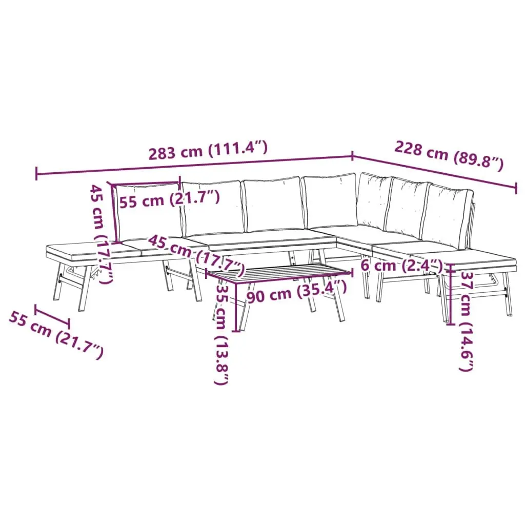 Garden Bench Set 5 Piece Outdoor Furniture Patio Seating with Cushions Black