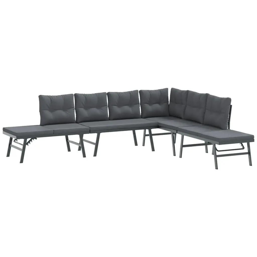 Garden Bench Set Outdoor Use 4 Piece Steel Frame Cushions Black