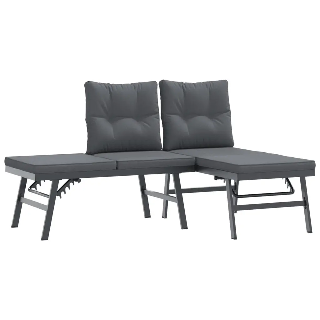 Garden Bench Set Outdoor Use 4 Piece Steel Frame Cushions Black