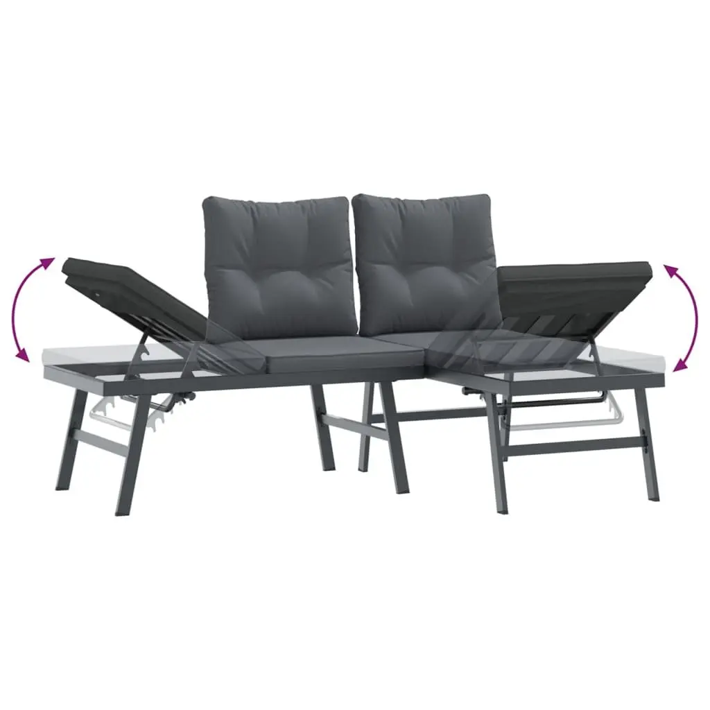 Garden Bench Set Outdoor Use 4 Piece Steel Frame Cushions Black