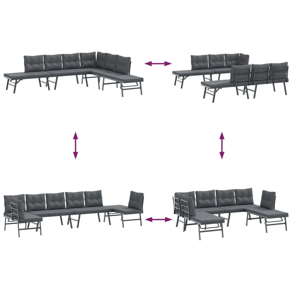 Garden Bench Set Outdoor Use 4 Piece Steel Frame Cushions Black