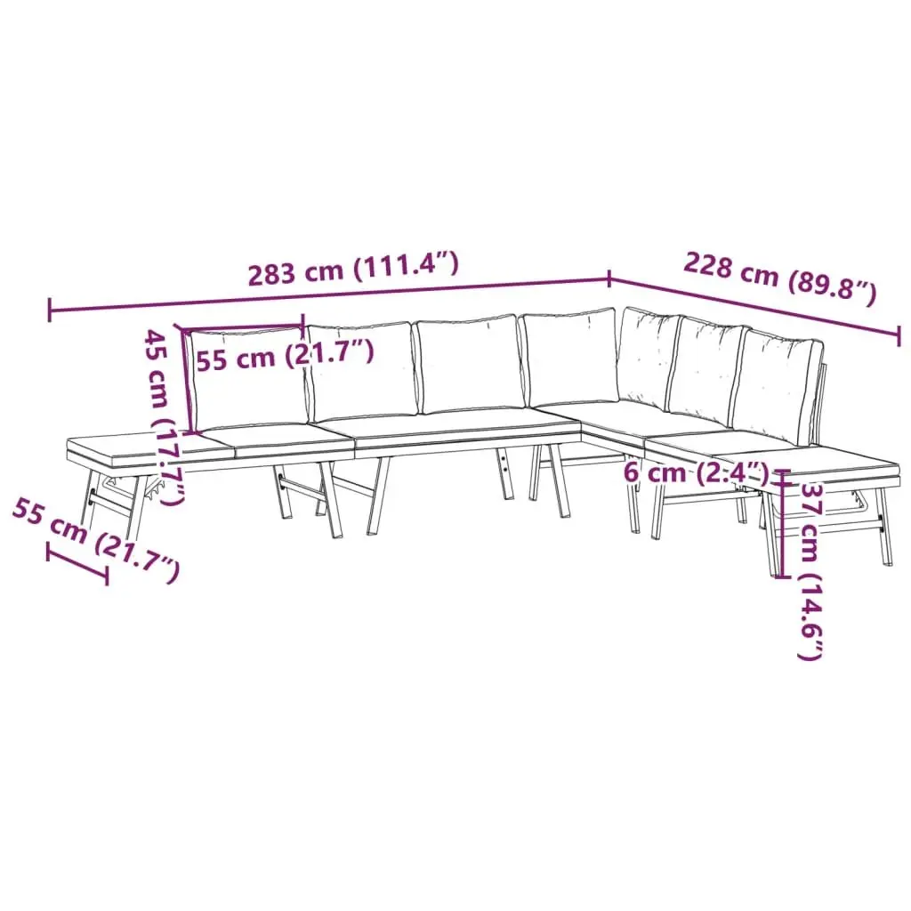Garden Bench Set Outdoor Use 4 Piece Steel Frame Cushions Black