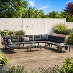 6-Piece Garden Bench Set - Black Powder-Coated Steel Frame