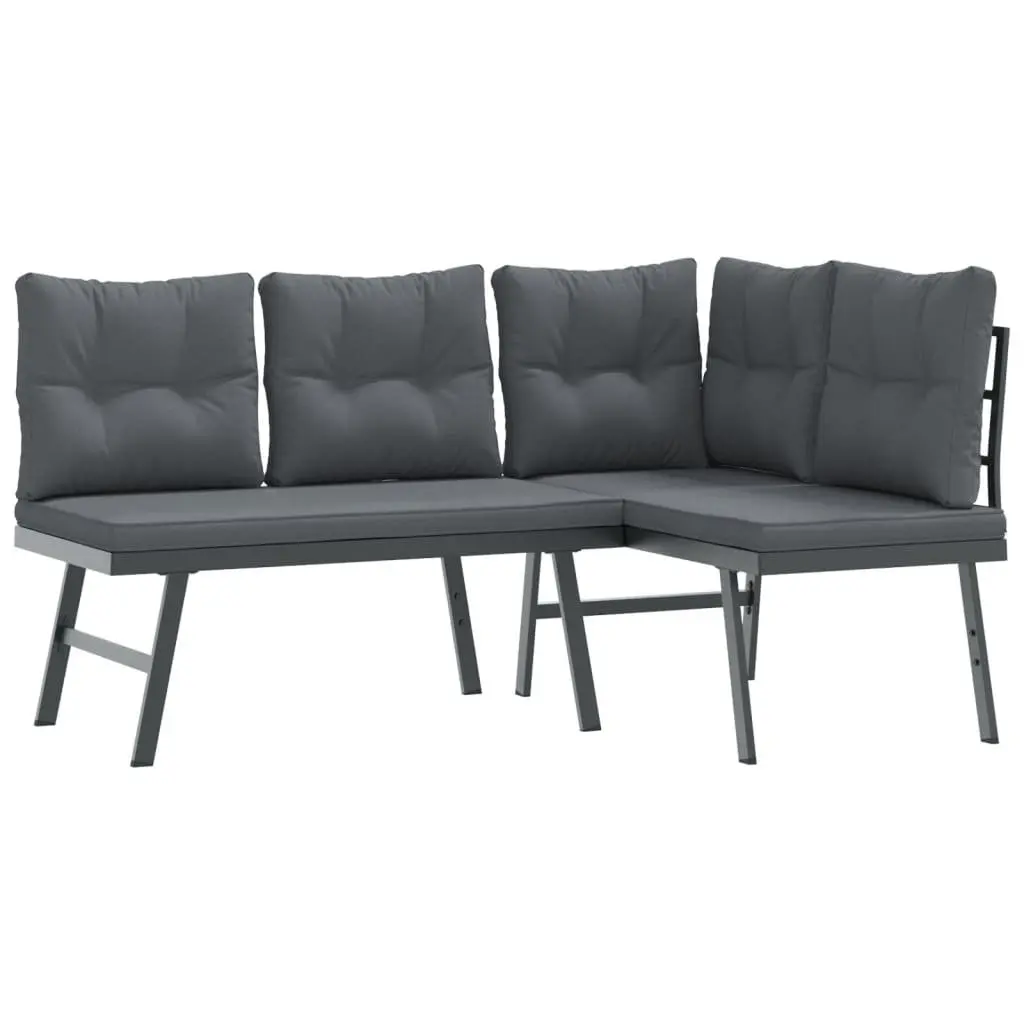 Outdoor Furniture Set 6 Piece Cushioned Garden Bench Black Steel Frame