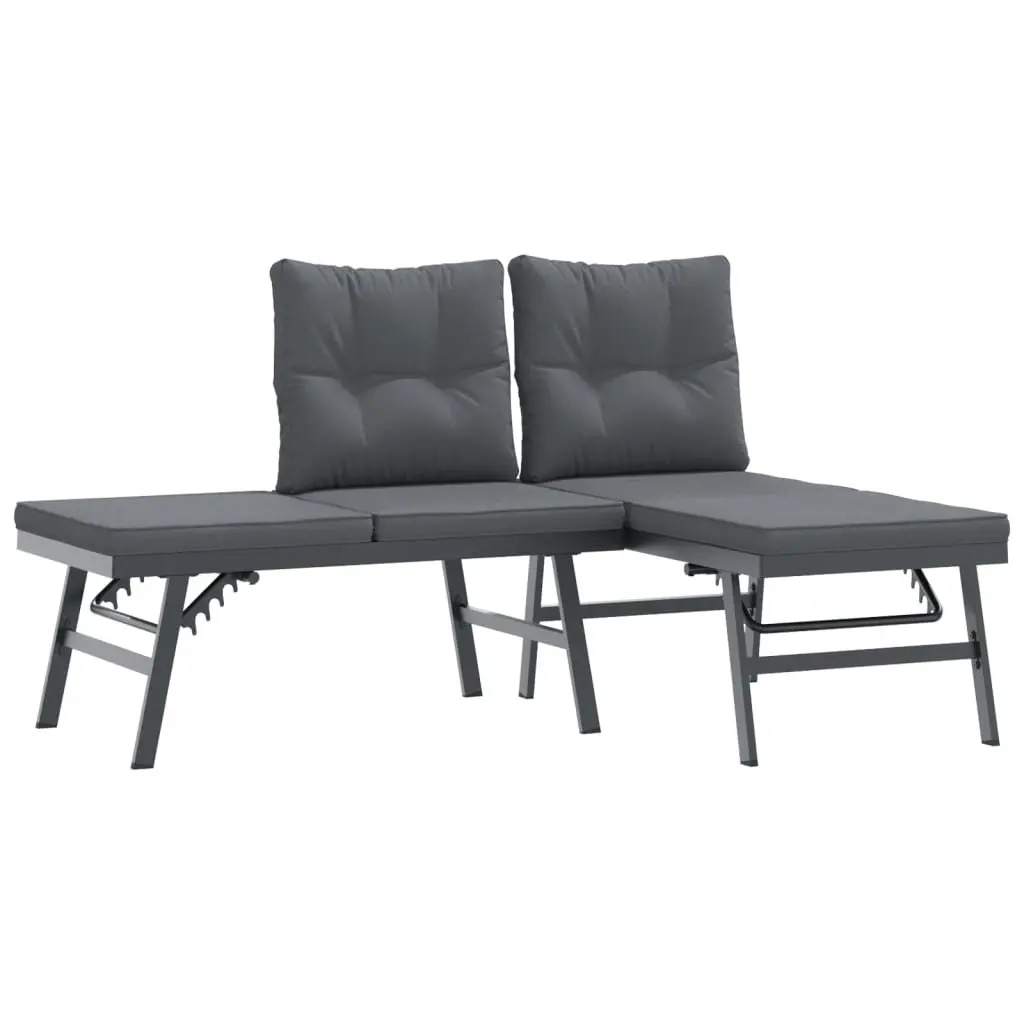 Outdoor Furniture Set 6 Piece Cushioned Garden Bench Black Steel Frame