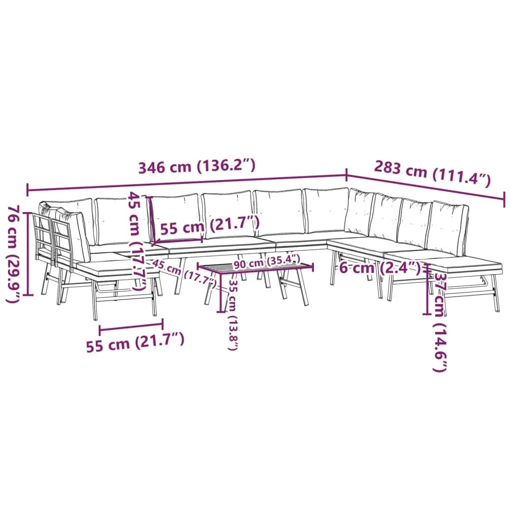Outdoor Furniture Set 6 Piece Cushioned Garden Bench Black Steel Frame