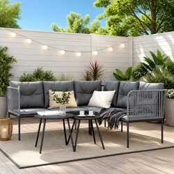 Black Steel Frame Garden Sofa Set with Cushions Details