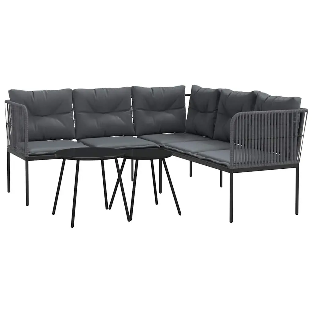 Garden Sofa Set with Cushions Black Steel Frame Textilene Outdoor Patio