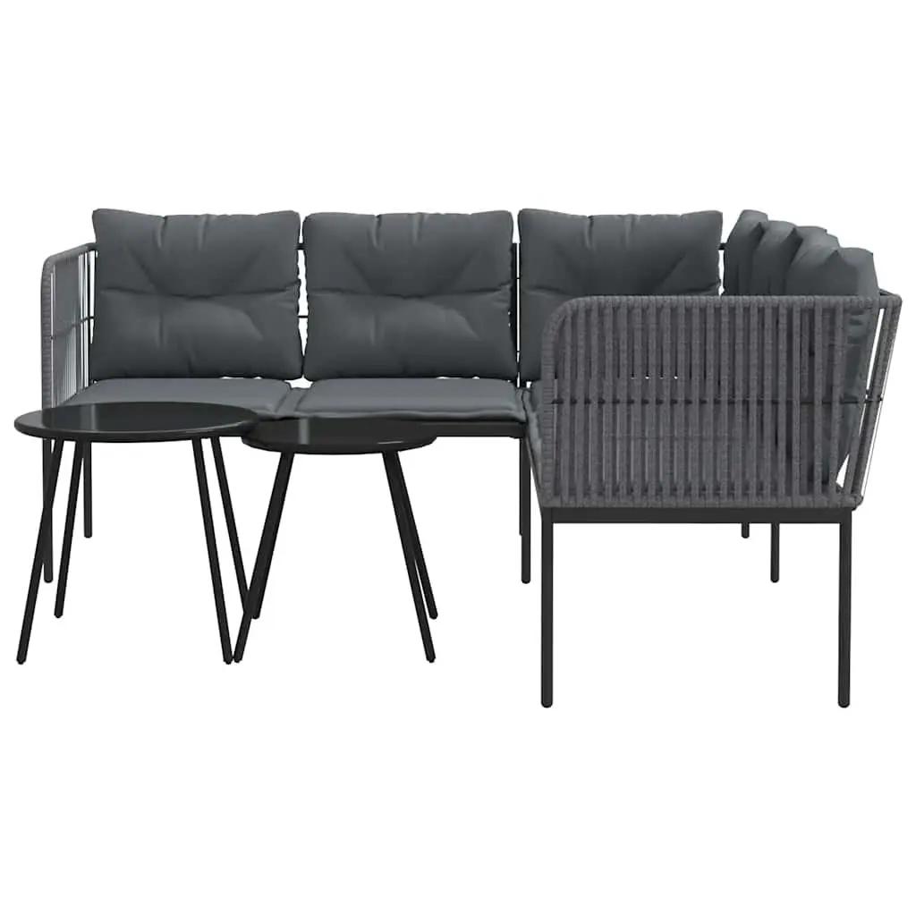 Garden Sofa Set with Cushions Black Steel Frame Textilene Outdoor Patio
