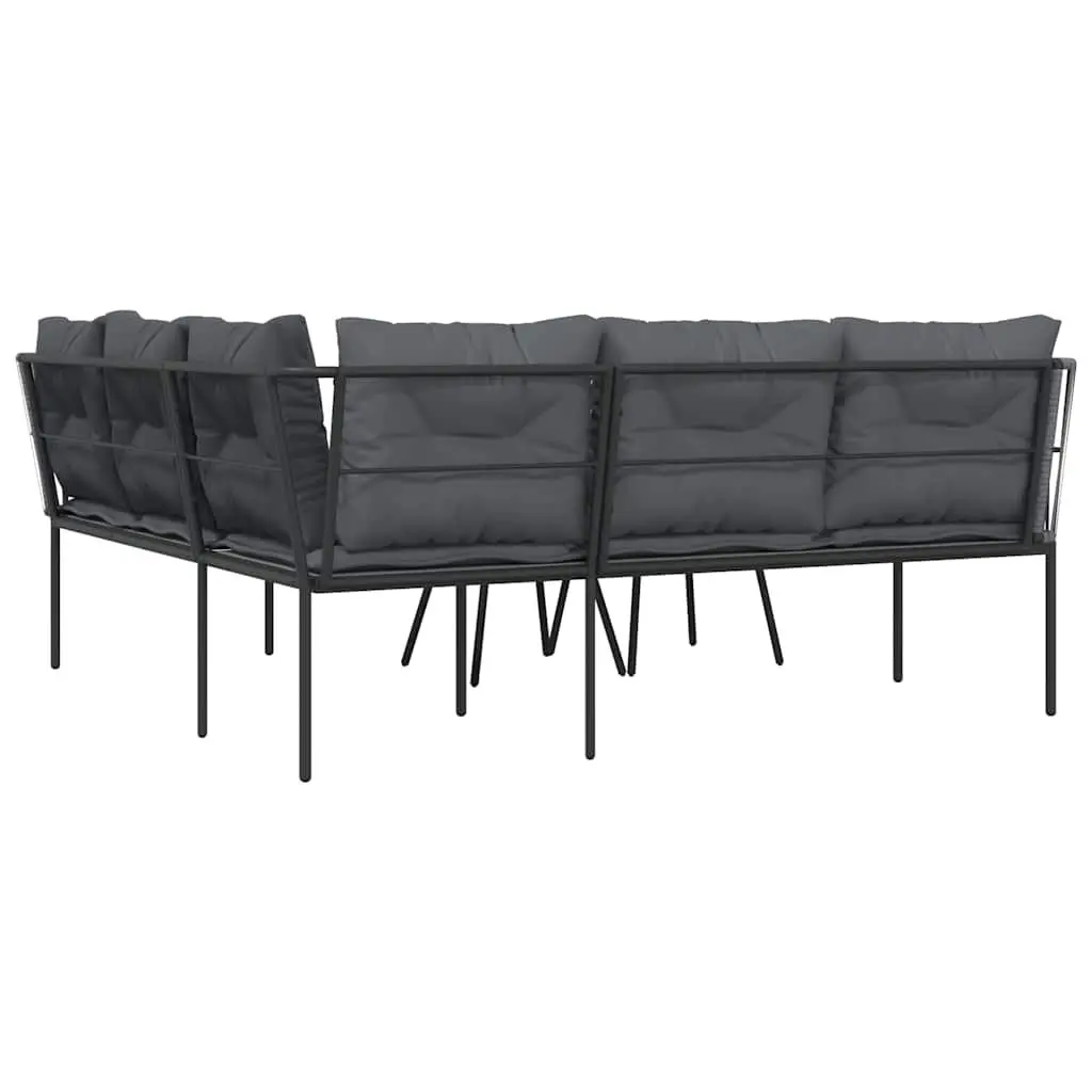 Garden Sofa Set with Cushions Black Steel Frame Textilene Outdoor Patio