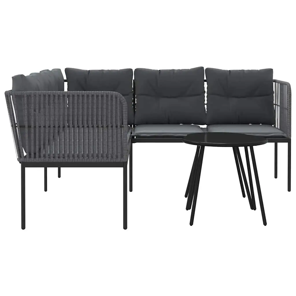 Garden Sofa Set with Cushions Black Steel Frame Textilene Outdoor Patio