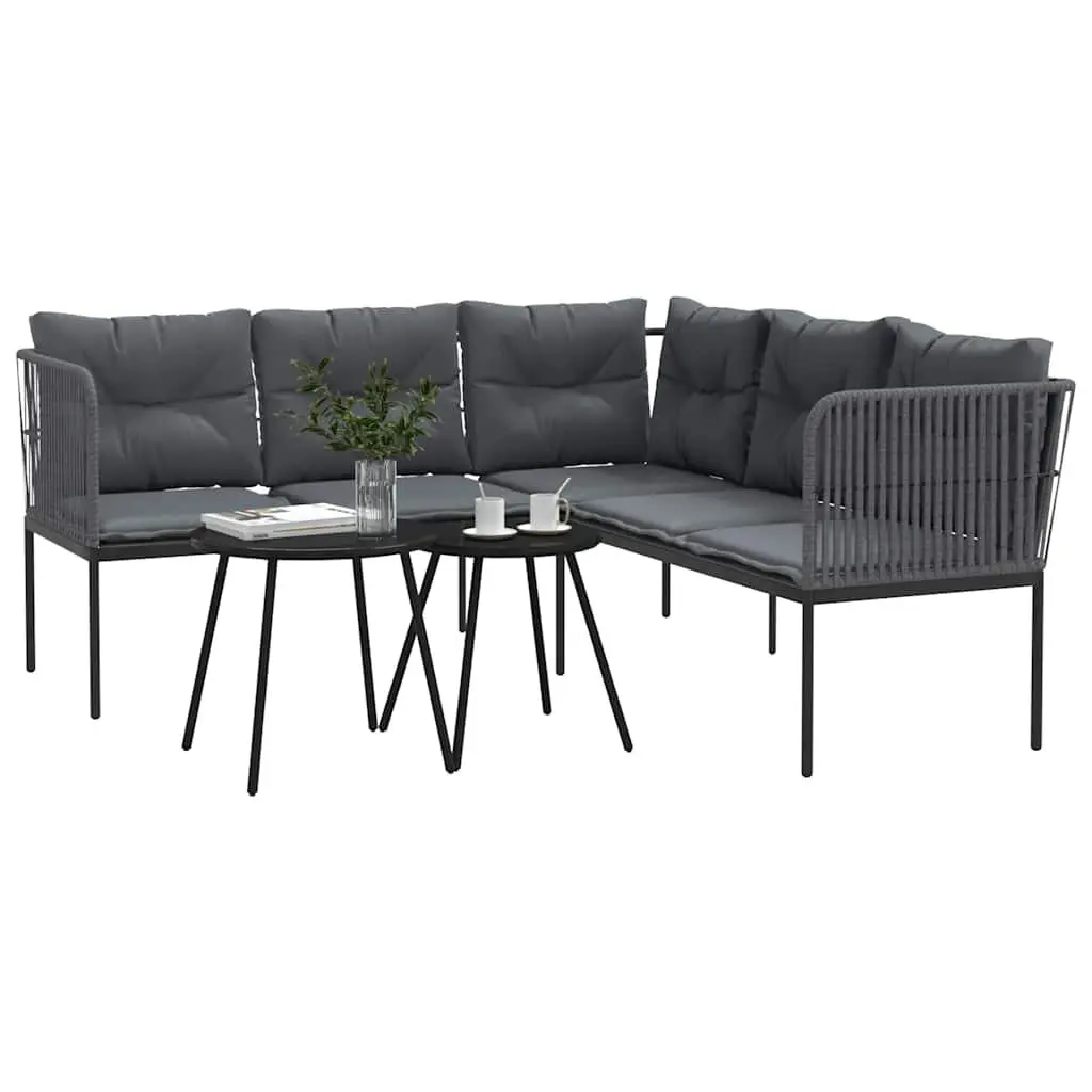 Garden Sofa Set with Cushions Black Steel Frame Textilene Outdoor Patio