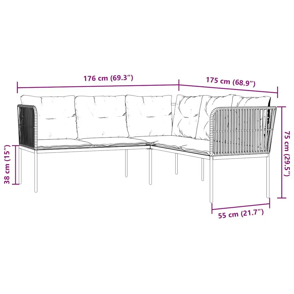 Garden Sofa Set with Cushions Black Steel Frame Textilene Outdoor Patio