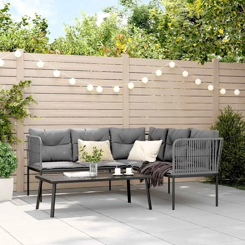 Garden Sofa Set Outdoor Patio Furniture Black Steel Textilene with Cushions