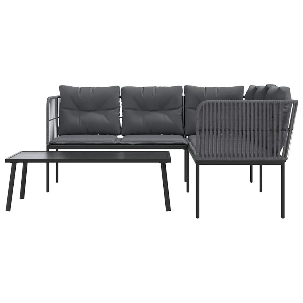 Garden Sofa Set Outdoor Patio Furniture Black Steel Textilene with Cushions