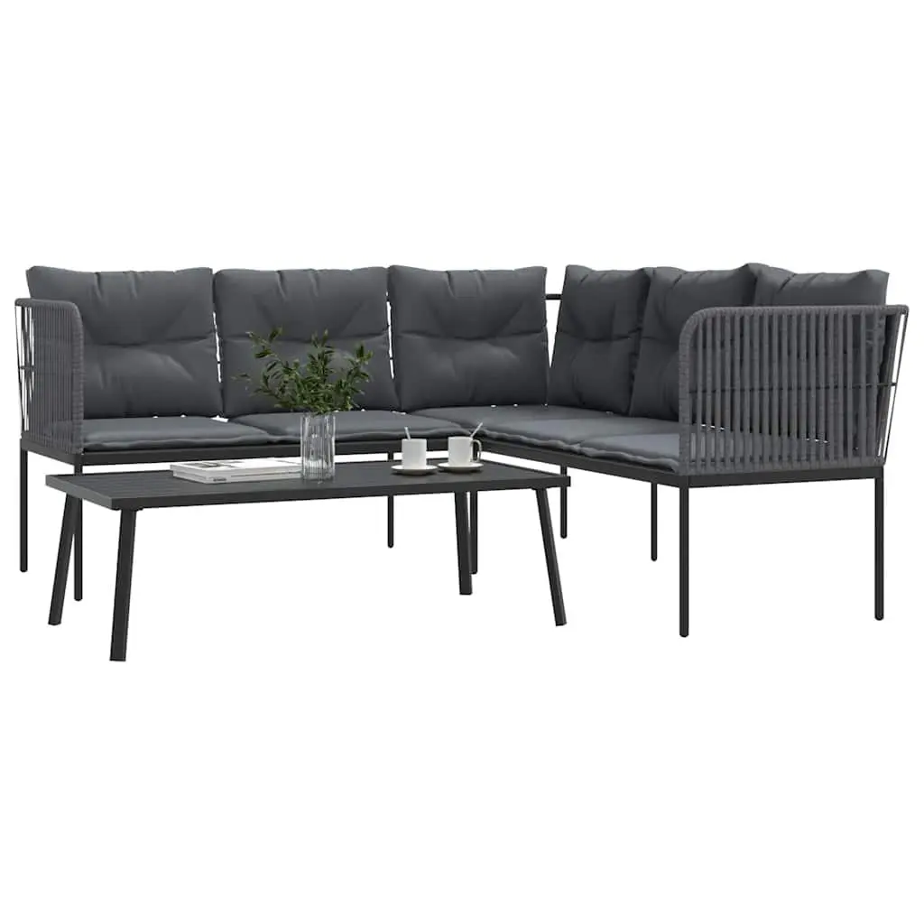 Garden Sofa Set Outdoor Patio Furniture Black Steel Textilene with Cushions