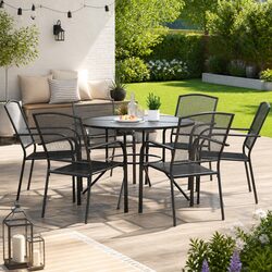 Stackable Garden Chair Set 7 Piece Outdoor Dining Bistro Chairs Mesh Table