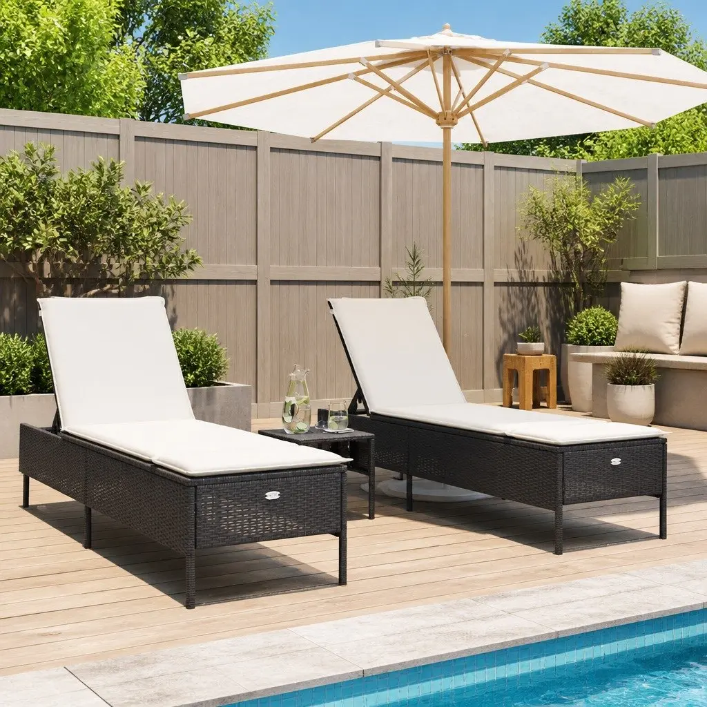 Sun Lounger Set 3 Piece Outdoor Garden Furniture Adjustable Black