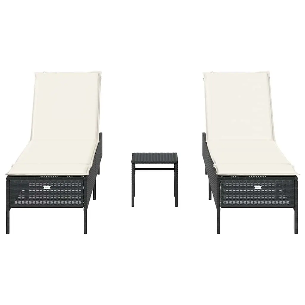 Sun Lounger Set 3 Piece Outdoor Garden Furniture Adjustable Black