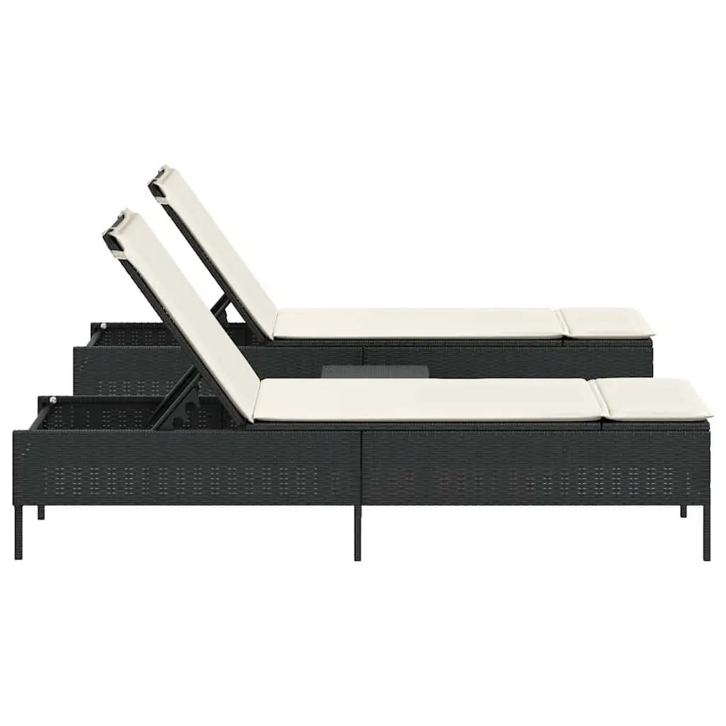 Sun Lounger Set 3 Piece Outdoor Garden Furniture Adjustable Black
