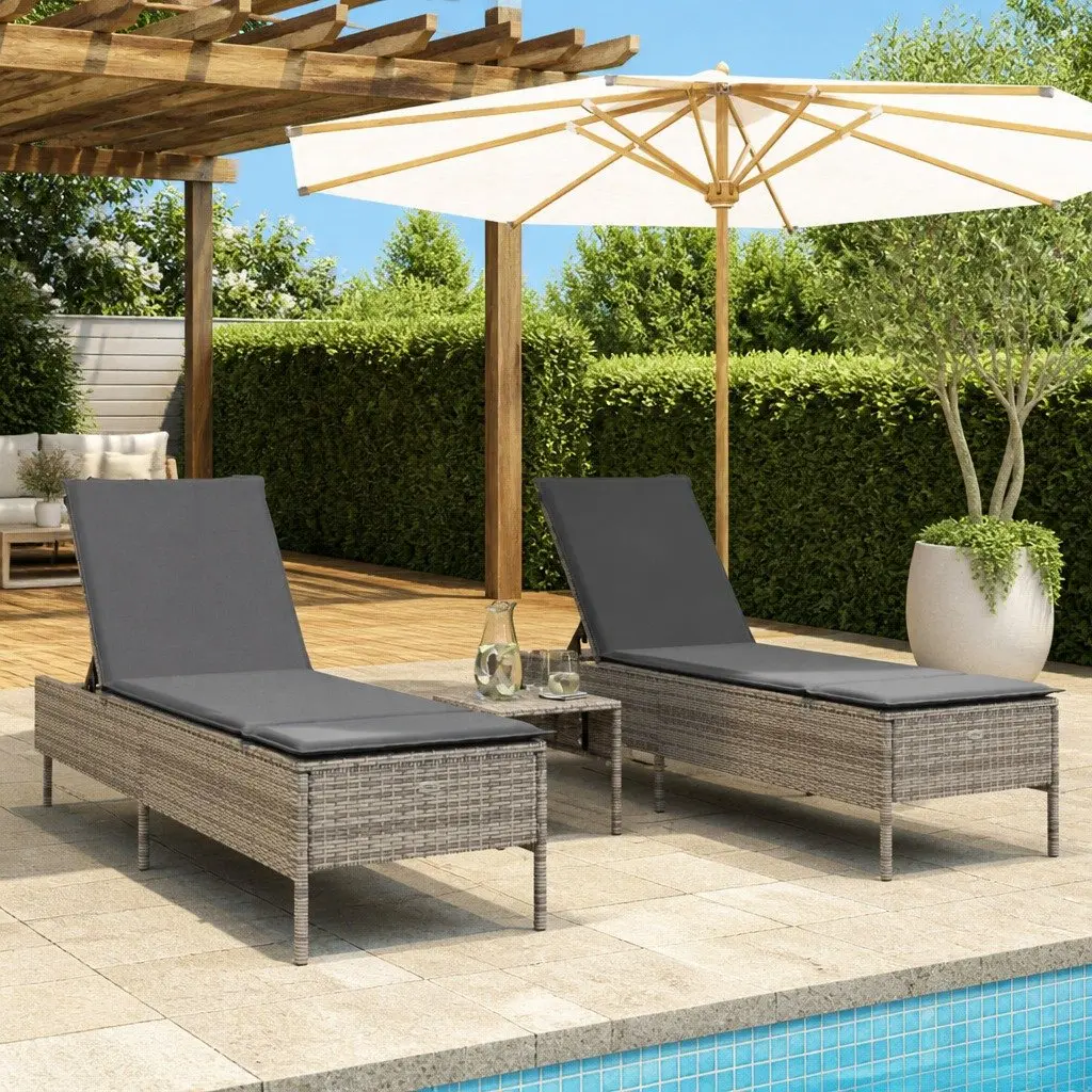 3-Piece Grey Sun Lounger Set