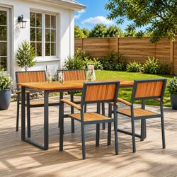 Garden Dining Set 5 Pieces Black Rectangular Table Chairs Outdoor Furniture