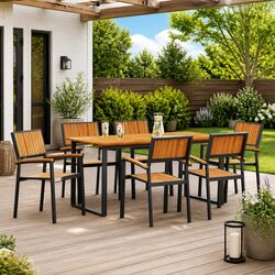 Furnished 7-Piece Dining Set: Acacia Wood & Steel