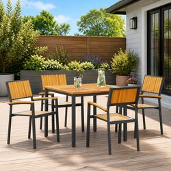 5-Piece Acacia Wood and Steel Garden Dining Set Details