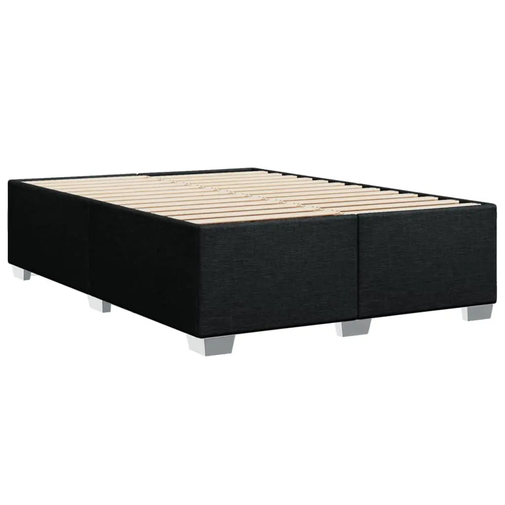 Double Bed Frame Black Fabric Upholstered Slat Support Bedroom Furniture