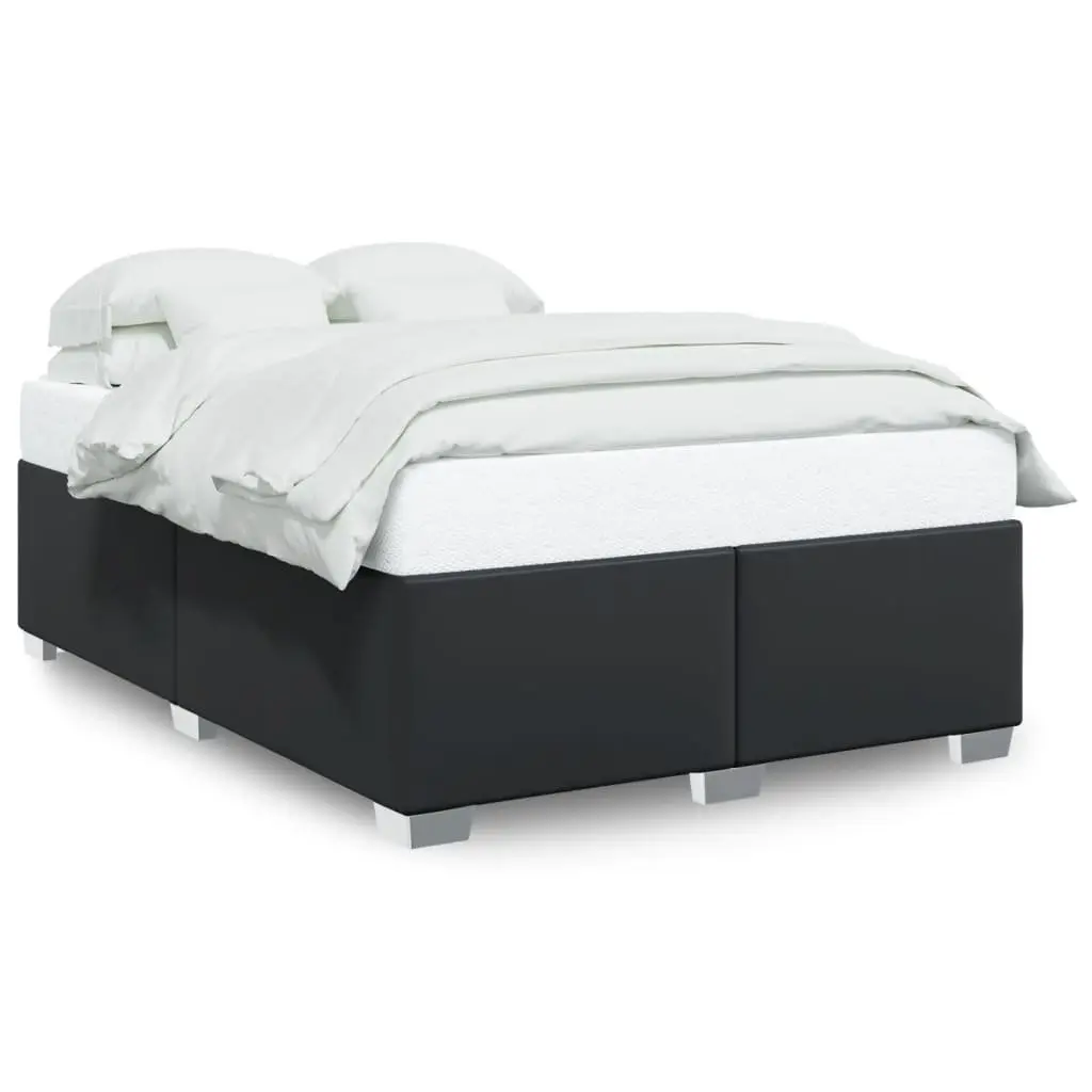 Queen-Sized Black Faux Leather Bed Frame with Slats