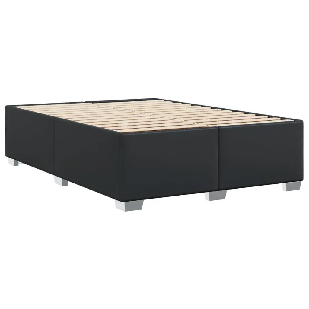 Queen-Sized Black Faux Leather Bed Frame with Slats