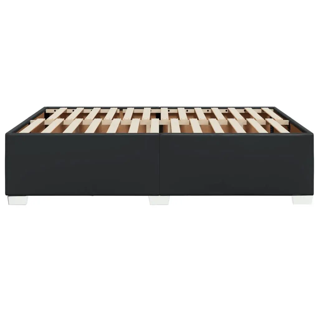 Queen-Sized Black Faux Leather Bed Frame with Slats