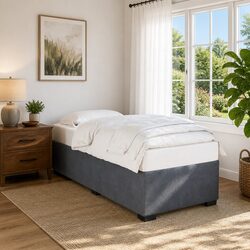 Bed Frame Grey 90x190 cm Velvet Upholstery Slatted Base Bedroom Furniture